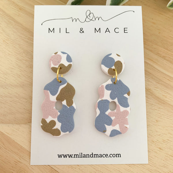Pastels Blue, Pink and Latte Polymer Clay Dangle Earrings