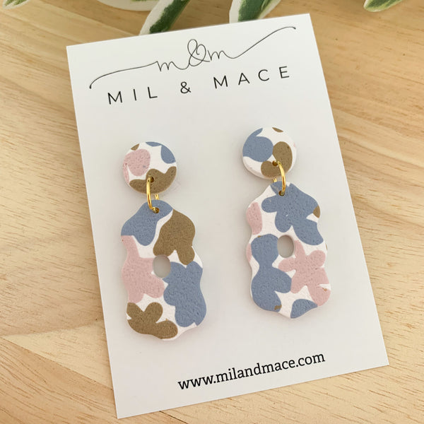 Pastels Blue, Pink and Latte Polymer Clay Dangle Earrings
