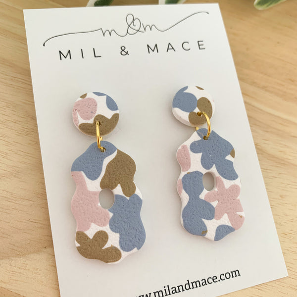 Pastels Blue, Pink and Latte Polymer Clay Dangle Earrings