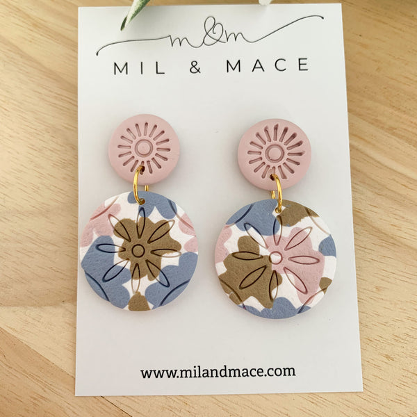 Pastels Blue, Pink and Latte Polymer Clay Dangle Earrings
