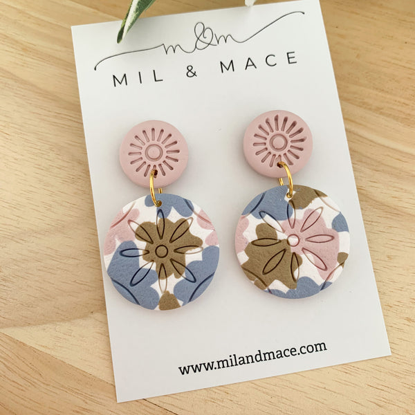 Pastels Blue, Pink and Latte Polymer Clay Dangle Earrings