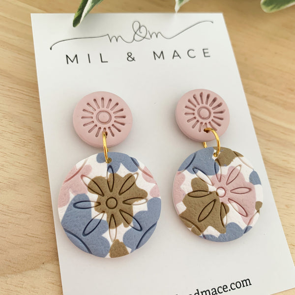 Pastels Blue, Pink and Latte Polymer Clay Dangle Earrings