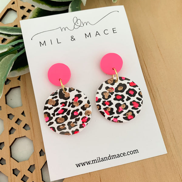 Neon Leopard Polymer Clay Dangle Earrings