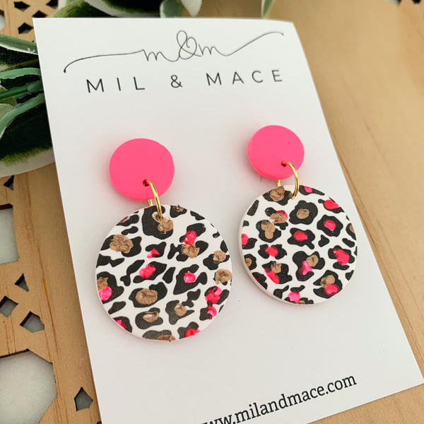 Neon Leopard Polymer Clay Dangle Earrings