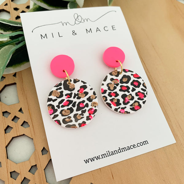 Neon Leopard Polymer Clay Dangle Earrings