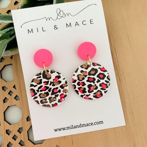 Neon Leopard Polymer Clay Dangle Earrings