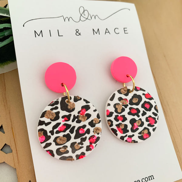 Neon Leopard Polymer Clay Dangle Earrings