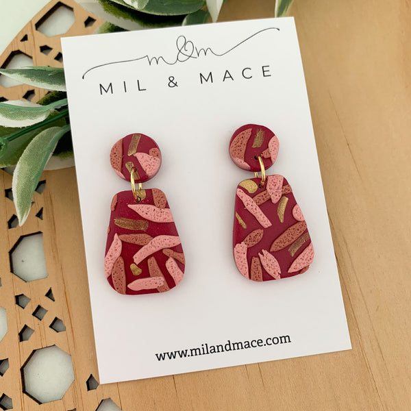 Maroon and Pink Layer Polymer Clay Dangle Earrings
