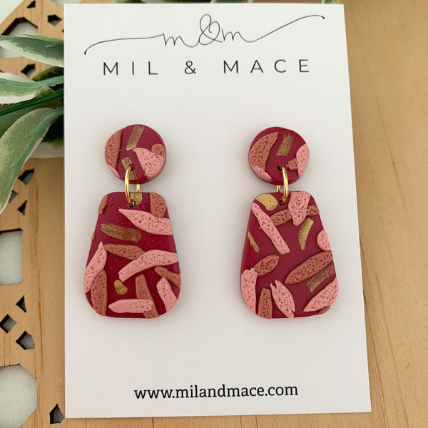 Maroon and Pink Layer Polymer Clay Dangle Earrings