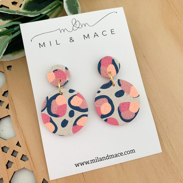 Abstract Leopard Polymer Clay Dangle Earrings