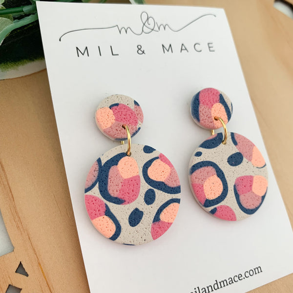 Abstract Leopard Polymer Clay Dangle Earrings
