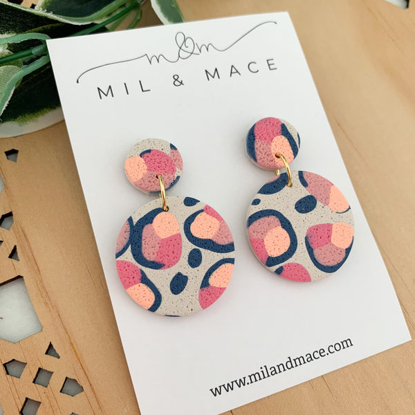 Abstract Leopard Polymer Clay Dangle Earrings