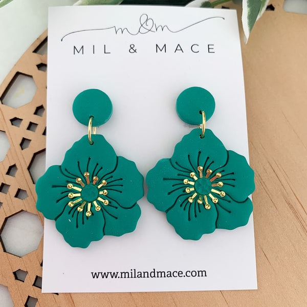 Flowers with Gold Centre Polymer Clay Dangle Earrings
