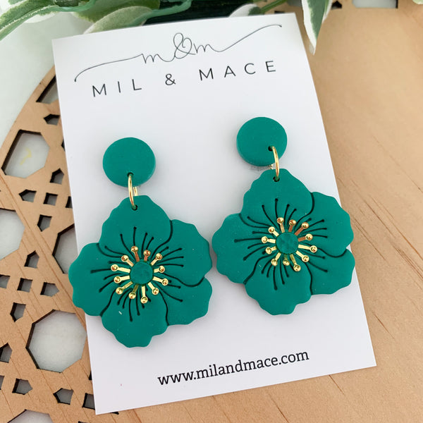Flowers with Gold Centre Polymer Clay Dangle Earrings