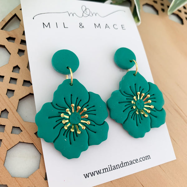 Flowers with Gold Centre Polymer Clay Dangle Earrings