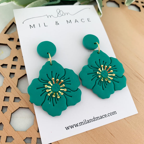 Flowers with Gold Centre Polymer Clay Dangle Earrings