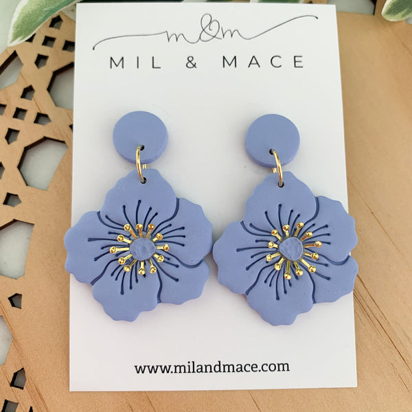 Flowers with Gold Centre Polymer Clay Dangle Earrings