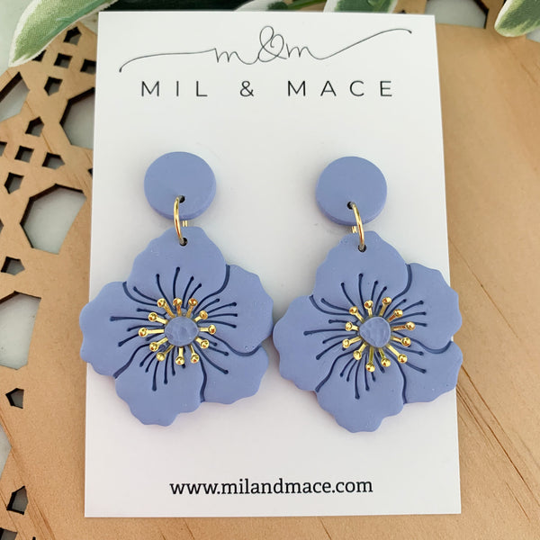 Flowers with Gold Centre Polymer Clay Dangle Earrings
