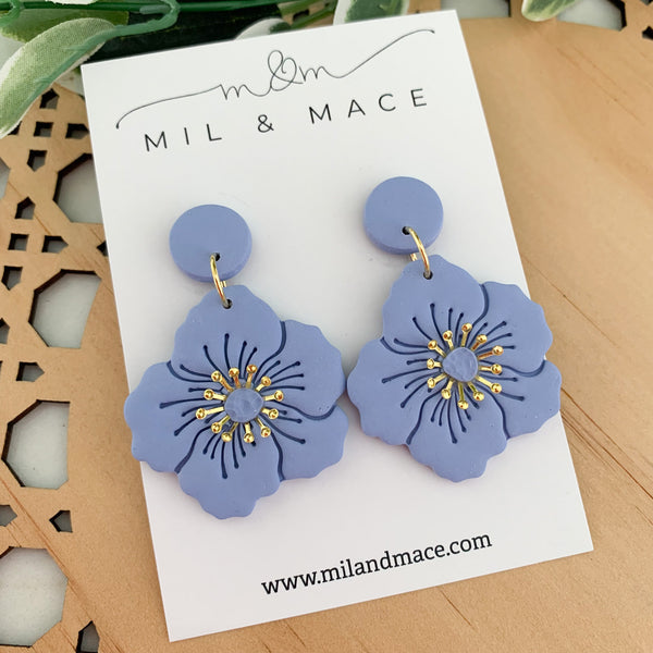 Flowers with Gold Centre Polymer Clay Dangle Earrings