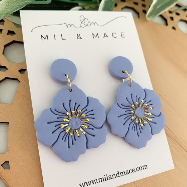 Flowers with Gold Centre Polymer Clay Dangle Earrings