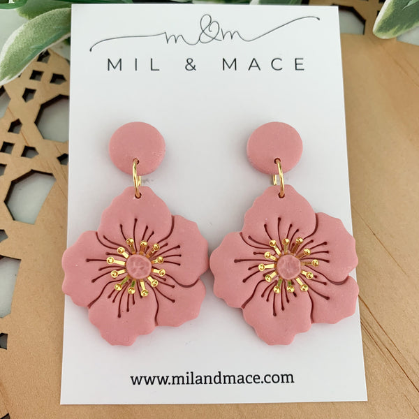 Flowers with Gold Centre Polymer Clay Dangle Earrings
