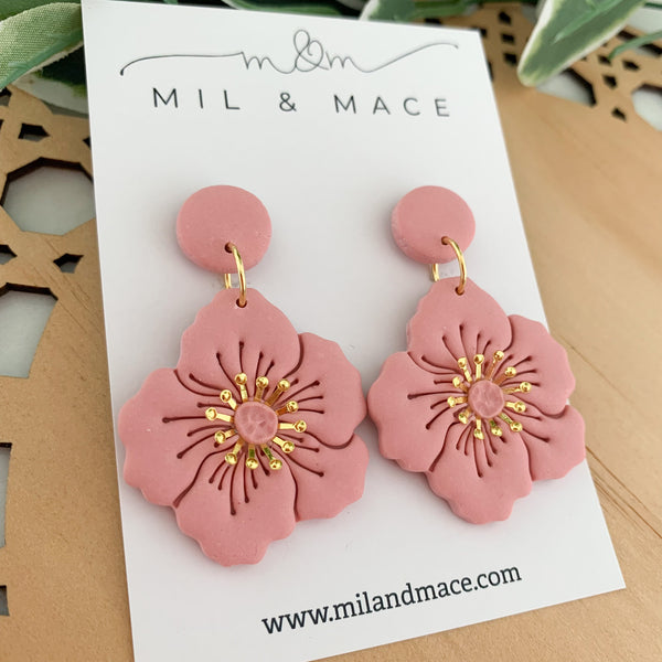 Flowers with Gold Centre Polymer Clay Dangle Earrings
