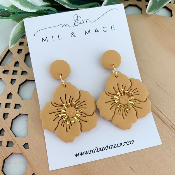 Flowers with Gold Centre Polymer Clay Dangle Earrings