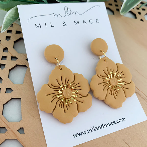 Flowers with Gold Centre Polymer Clay Dangle Earrings