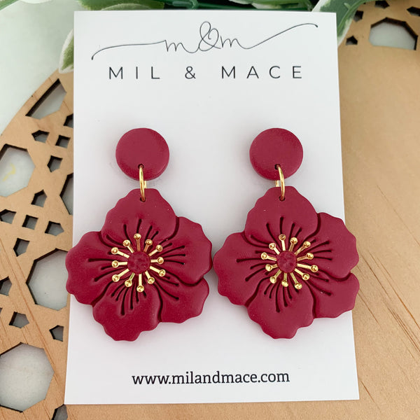 Flowers with Gold Centre Polymer Clay Dangle Earrings