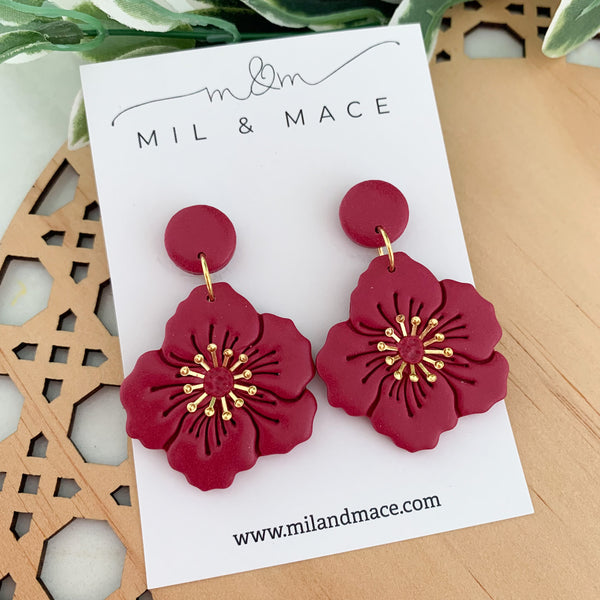 Flowers with Gold Centre Polymer Clay Dangle Earrings