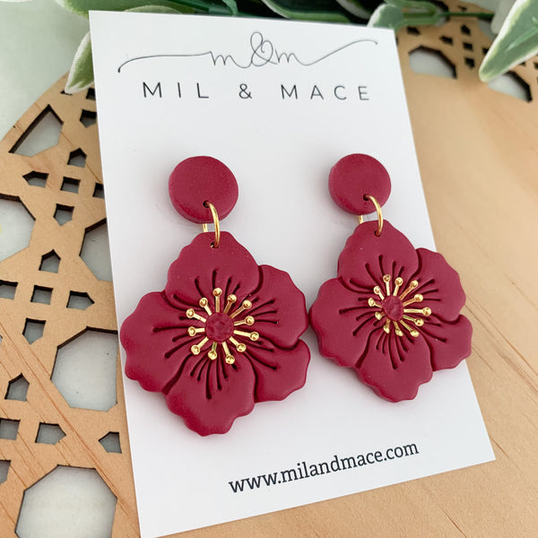 Flowers with Gold Centre Polymer Clay Dangle Earrings