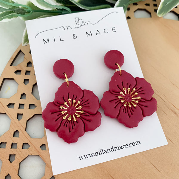 Flowers with Gold Centre Polymer Clay Dangle Earrings