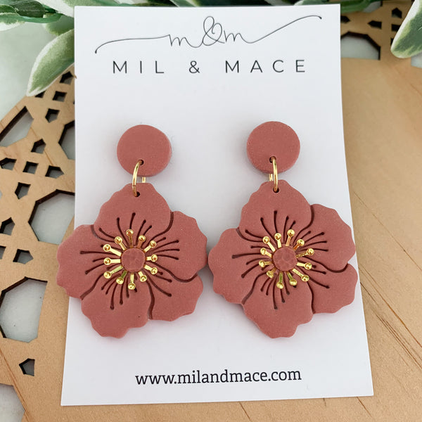 Flowers with Gold Centre Polymer Clay Dangle Earrings