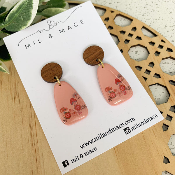 Boho Inspired Pink Polymer Clay and Resin Dangle Earrings