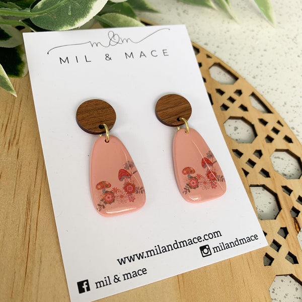 Boho Inspired Pink Polymer Clay and Resin Dangle Earrings