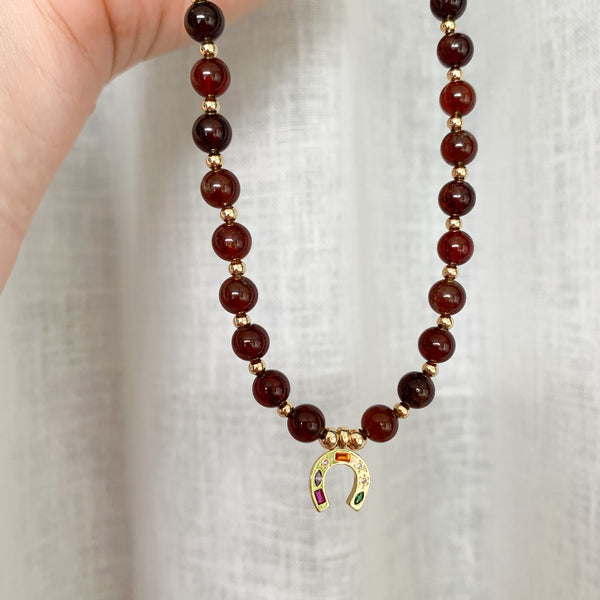 Gemstone Orange Garnet Crystal Beaded Necklace