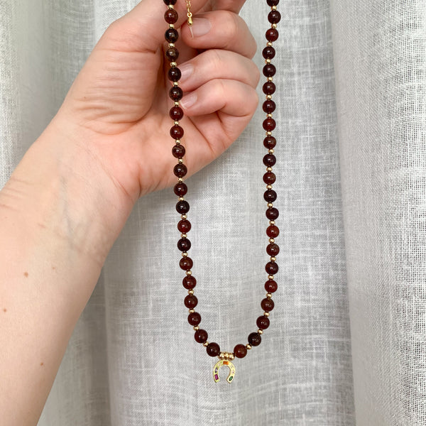 Gemstone Orange Garnet Crystal Beaded Necklace