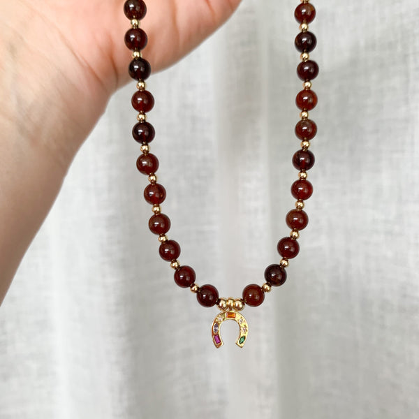 Gemstone Orange Garnet Crystal Beaded Necklace