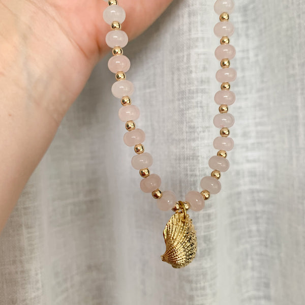 Natural Gemstone Rose Quartz Rondelle Crystal Beaded Necklace