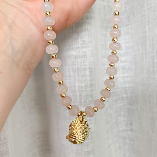 Natural Gemstone Rose Quartz Rondelle Crystal Beaded Necklace