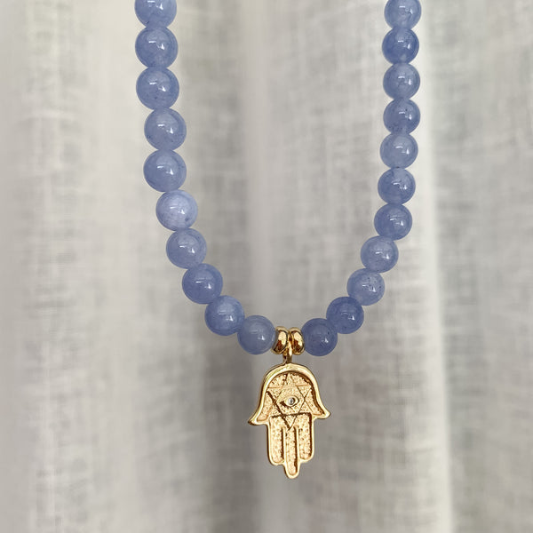Gemstone Angelite Crystal Beaded Necklace