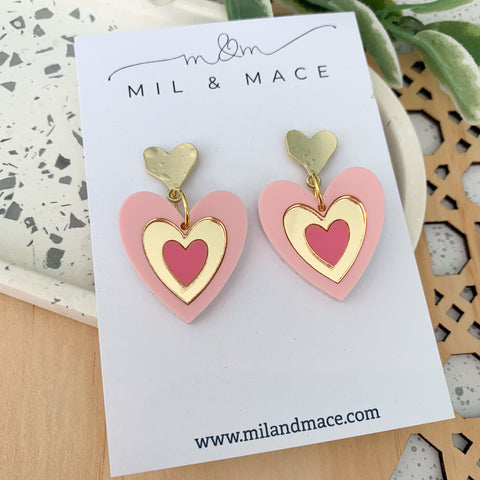 Layered Hearts Acrylic Dangle Earrings