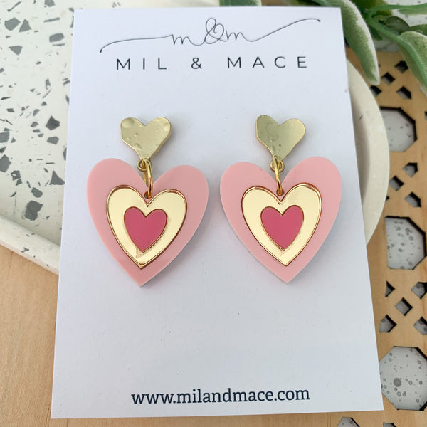 Layered Hearts Acrylic Dangle Earrings