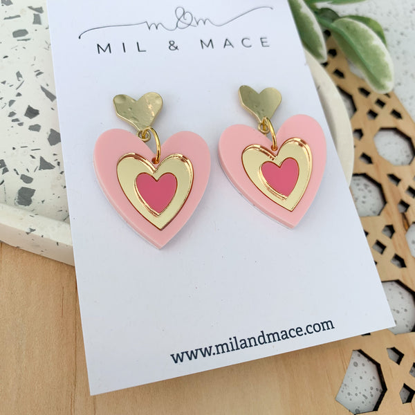 Layered Hearts Acrylic Dangle Earrings