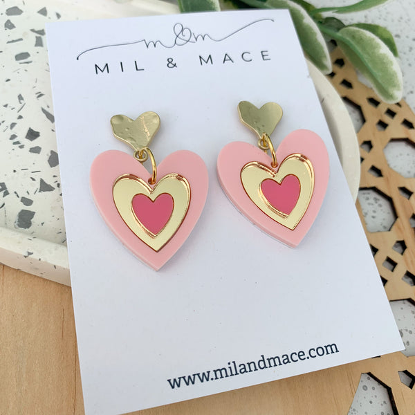 Layered Hearts Acrylic Dangle Earrings