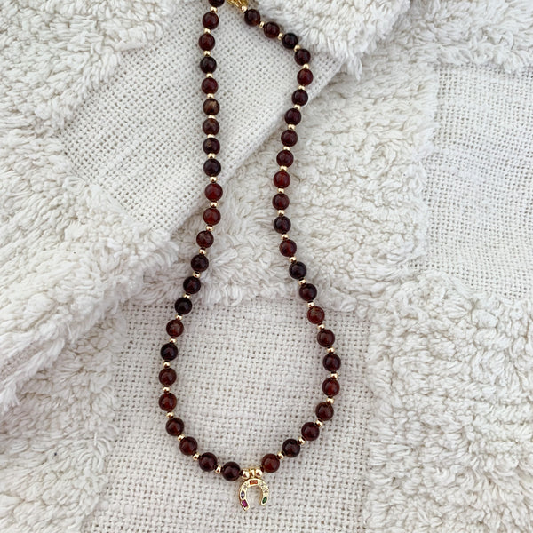Gemstone Orange Garnet Crystal Beaded Necklace