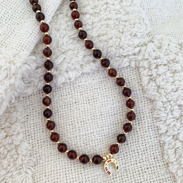 Gemstone Orange Garnet Crystal Beaded Necklace