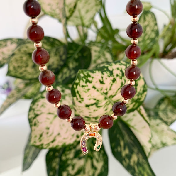 Gemstone Orange Garnet Crystal Beaded Necklace