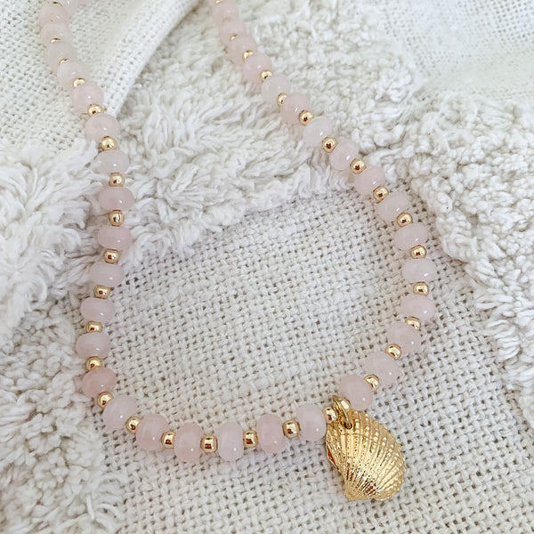 Natural Gemstone Rose Quartz Rondelle Crystal Beaded Necklace