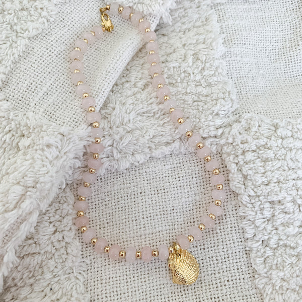 Natural Gemstone Rose Quartz Rondelle Crystal Beaded Necklace